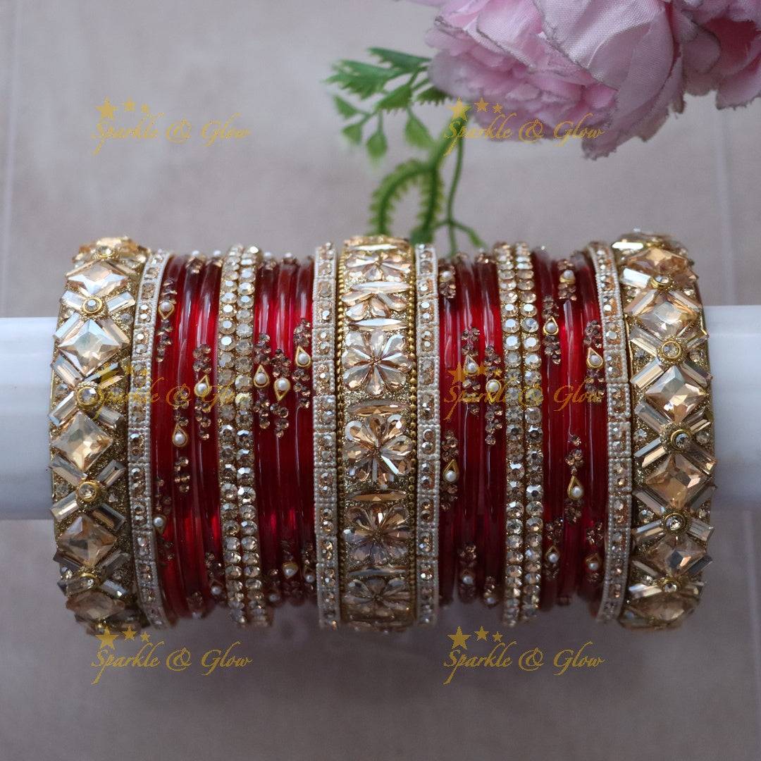 Exquisite Gold & Red Bangles - Indian Jewelry Set