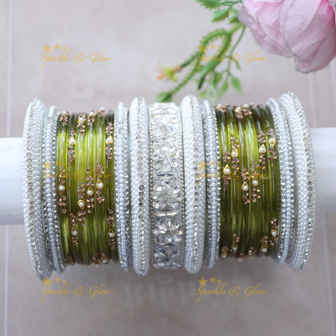 Exquisite Green & Silver Bangle Set for Elegant Women