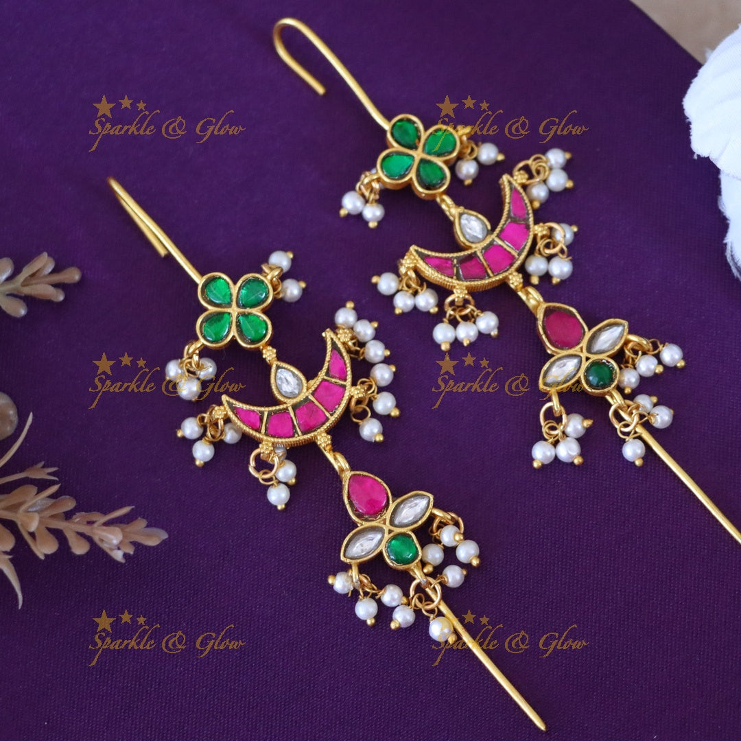 Exquisite Gold Jadau Pearl Ear Cuff for Festive Glam
