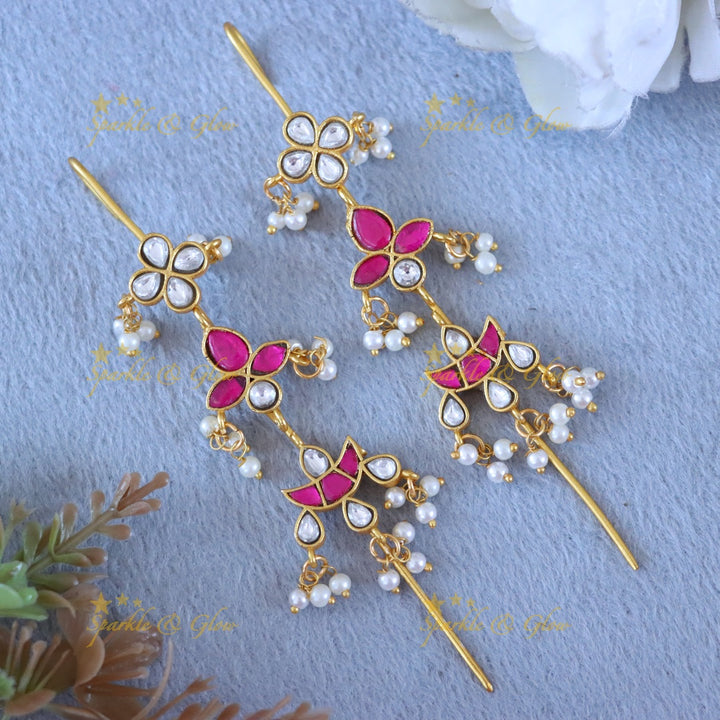 Enchanting Floral Pearl Half Moon Ear Cuff Earrings