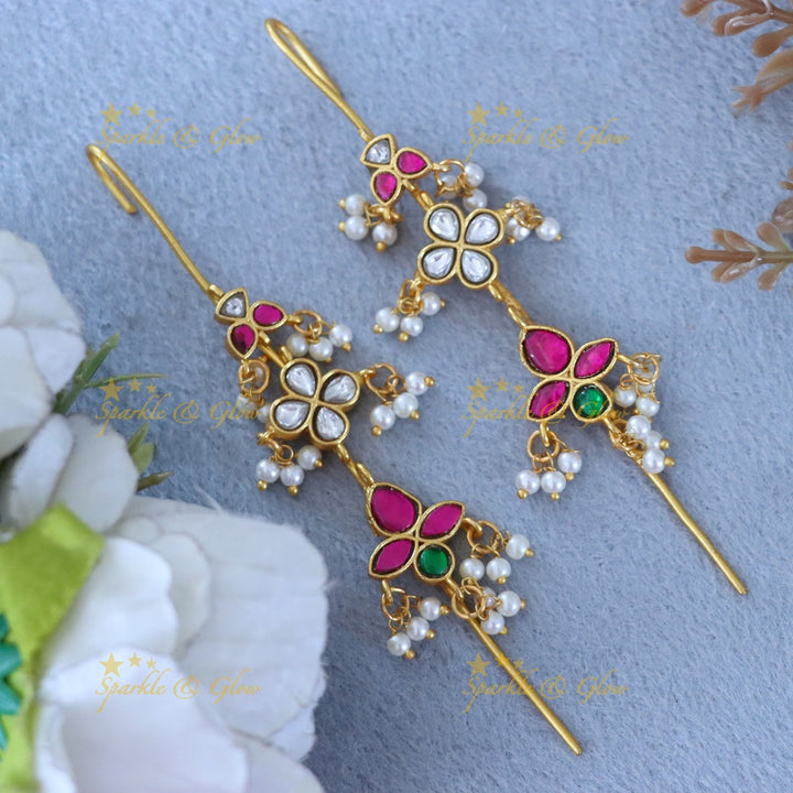 Pearly Jadau Ear Cuffs for Festive Occasions
