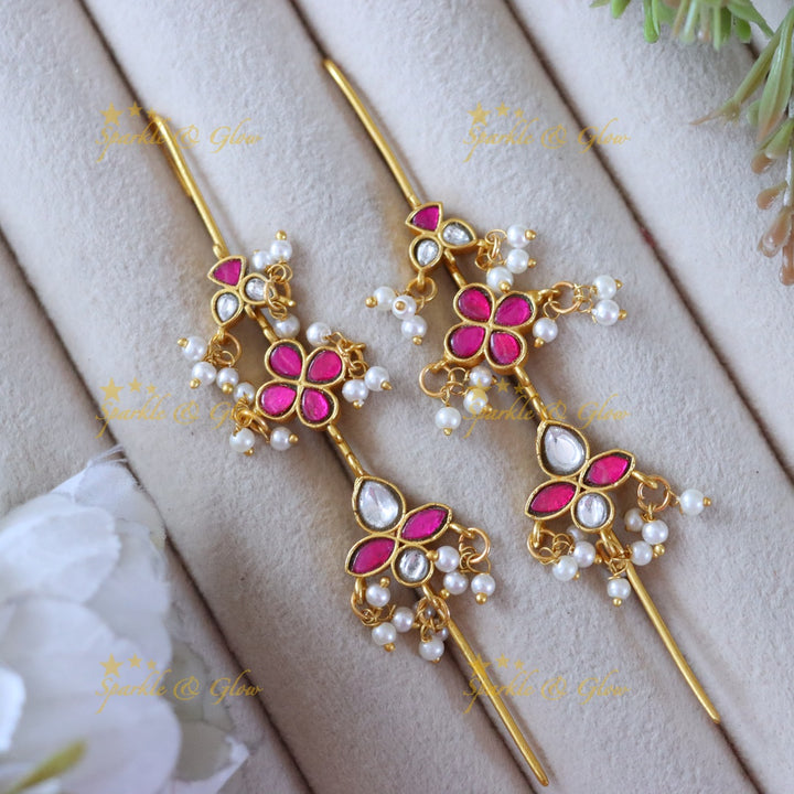 Pearly Jadau Ear Cuffs for Festive Occasions