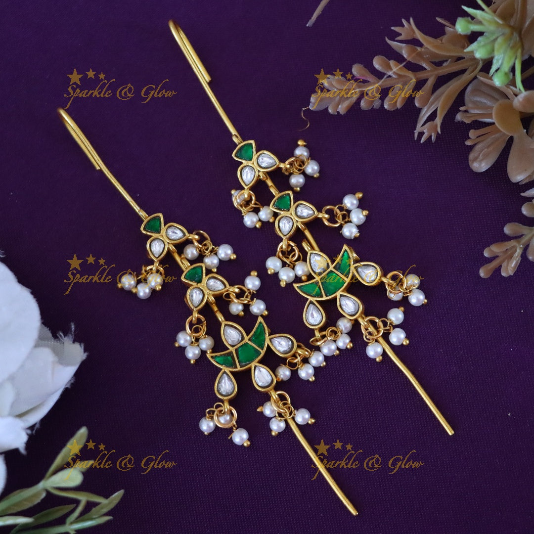 Exquisite Gold Jadau Pearl Ear Cuffs - Sparkle & Glow