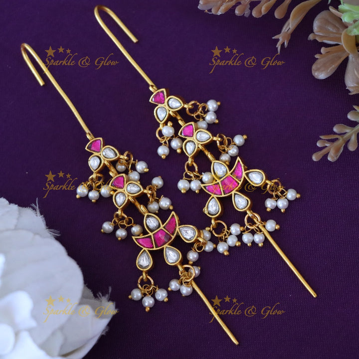 Exquisite Gold Jadau Pearl Ear Cuffs - Sparkle & Glow