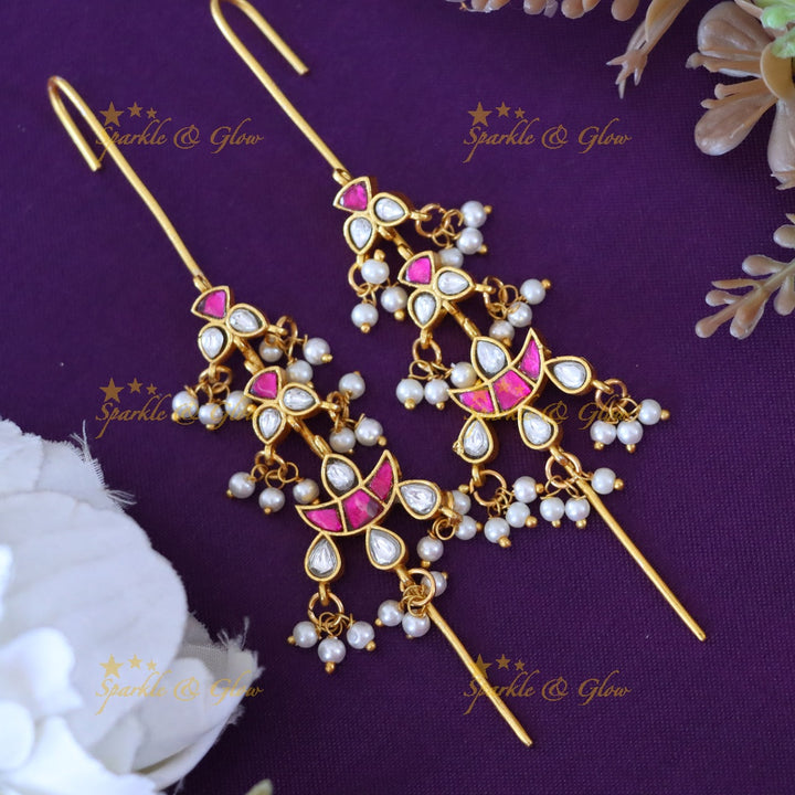 Exquisite Gold Jadau Pearl Ear Cuffs - Sparkle & Glow