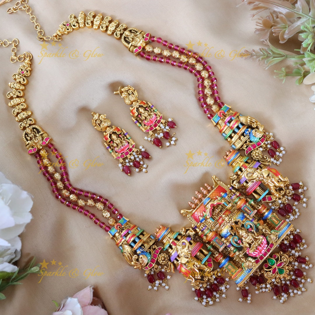 Exquisite Lakshmi Temple Necklace & Earrings Set