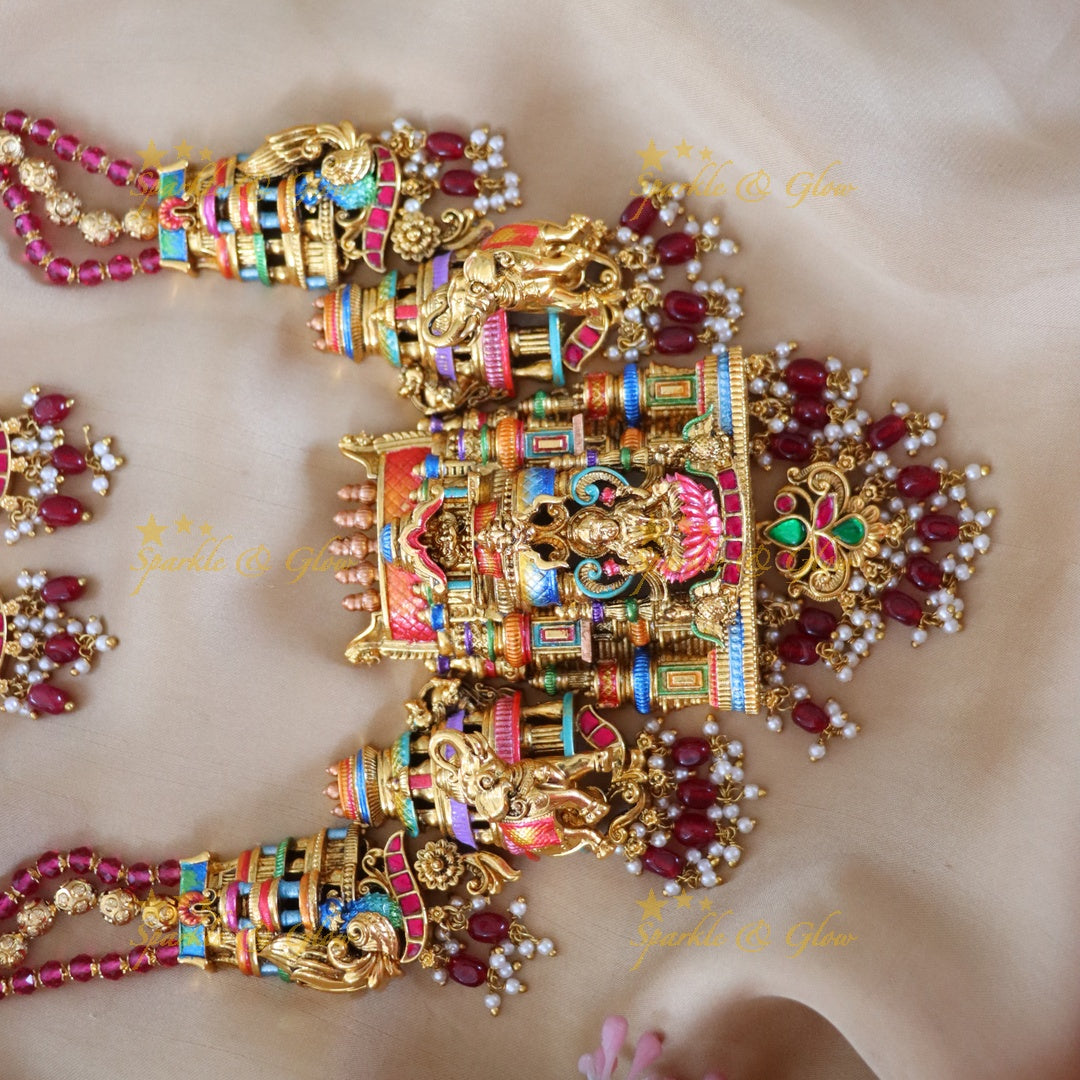 Exquisite Lakshmi Temple Necklace & Earrings Set