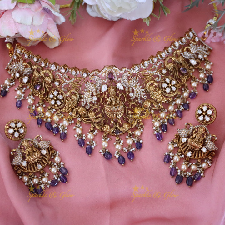 Exquisite Temple Style Lakshmi Peacock Necklace Set