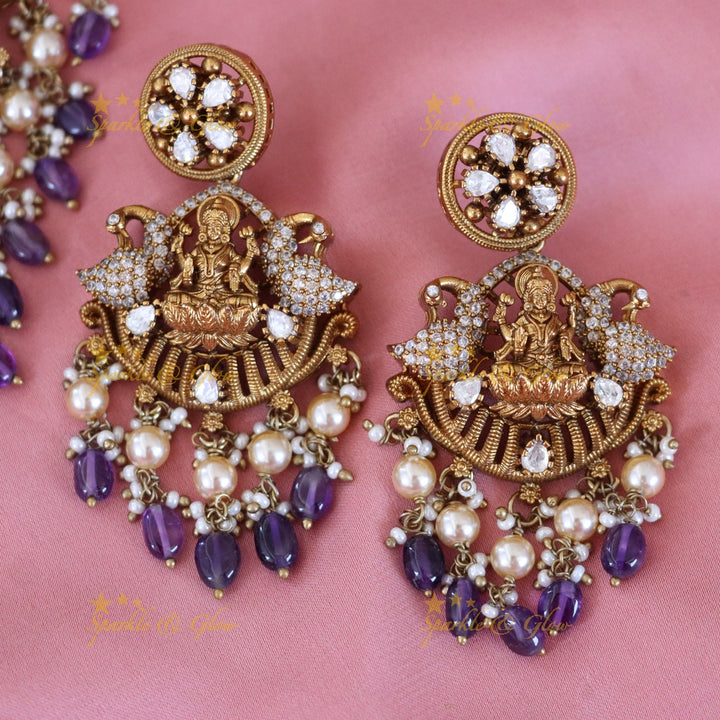 Exquisite Temple Style Lakshmi Peacock Necklace Set