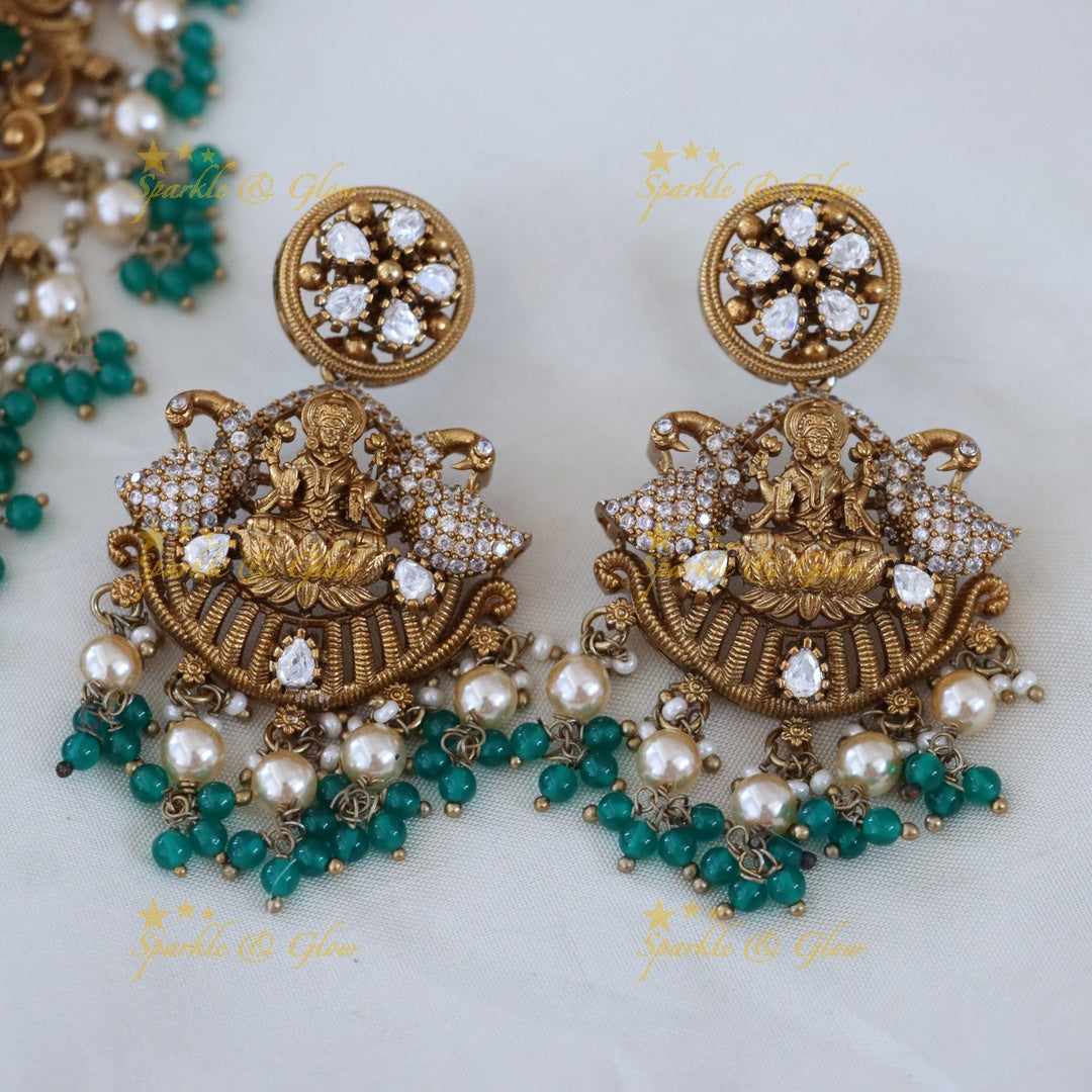 Exquisite Temple Style Lakshmi Peacock Necklace Set