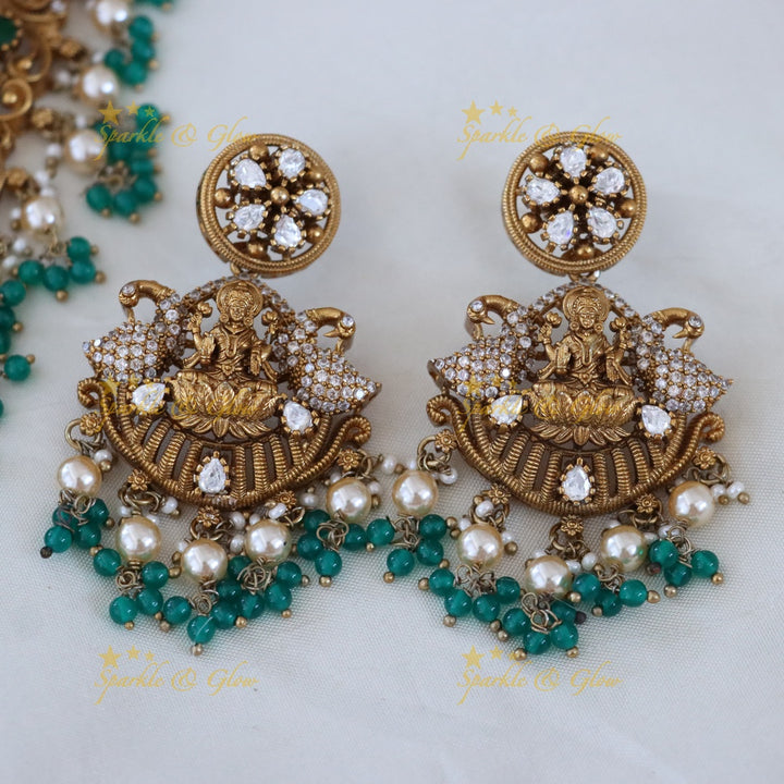 Exquisite Temple Style Lakshmi Peacock Necklace Set