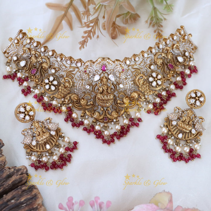 Exquisite Temple Style Lakshmi Peacock Necklace Set