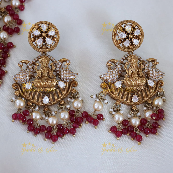 Exquisite Temple Style Lakshmi Peacock Necklace Set