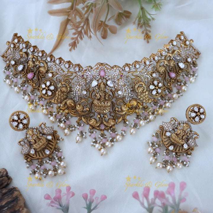 Exquisite Temple Style Lakshmi Peacock Necklace Set