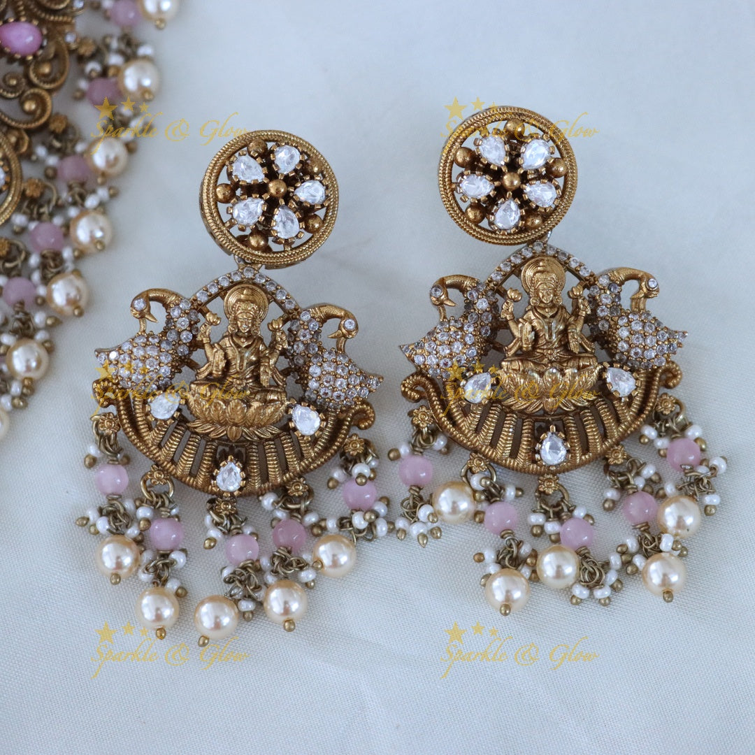 Exquisite Temple Style Lakshmi Peacock Necklace Set