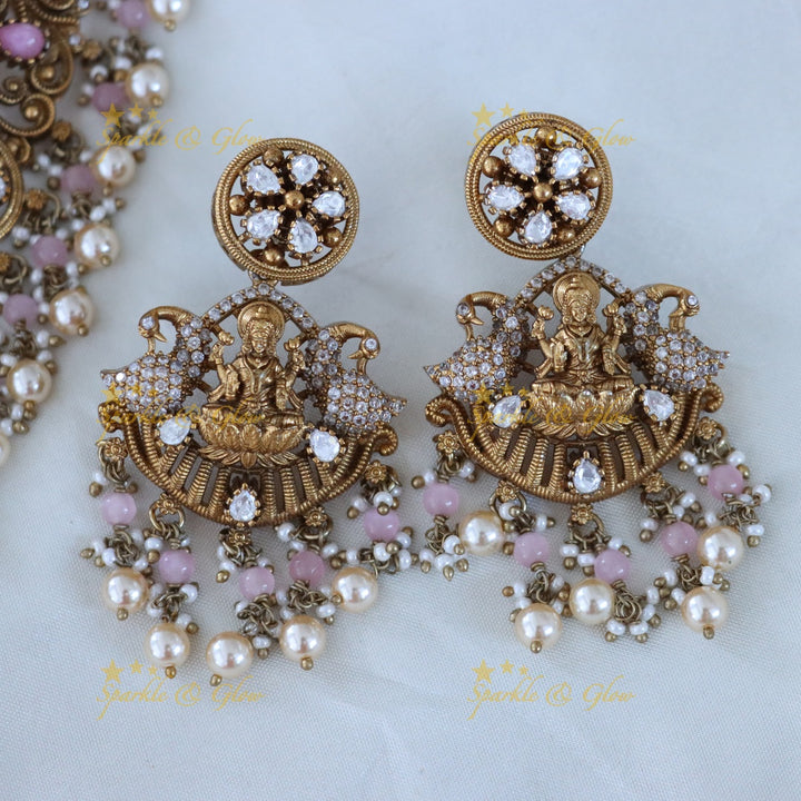 Exquisite Temple Style Lakshmi Peacock Necklace Set