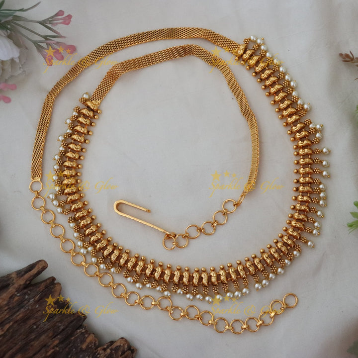 Exquisite Pearl & Floral Gold Hip Chain for Special Occasions