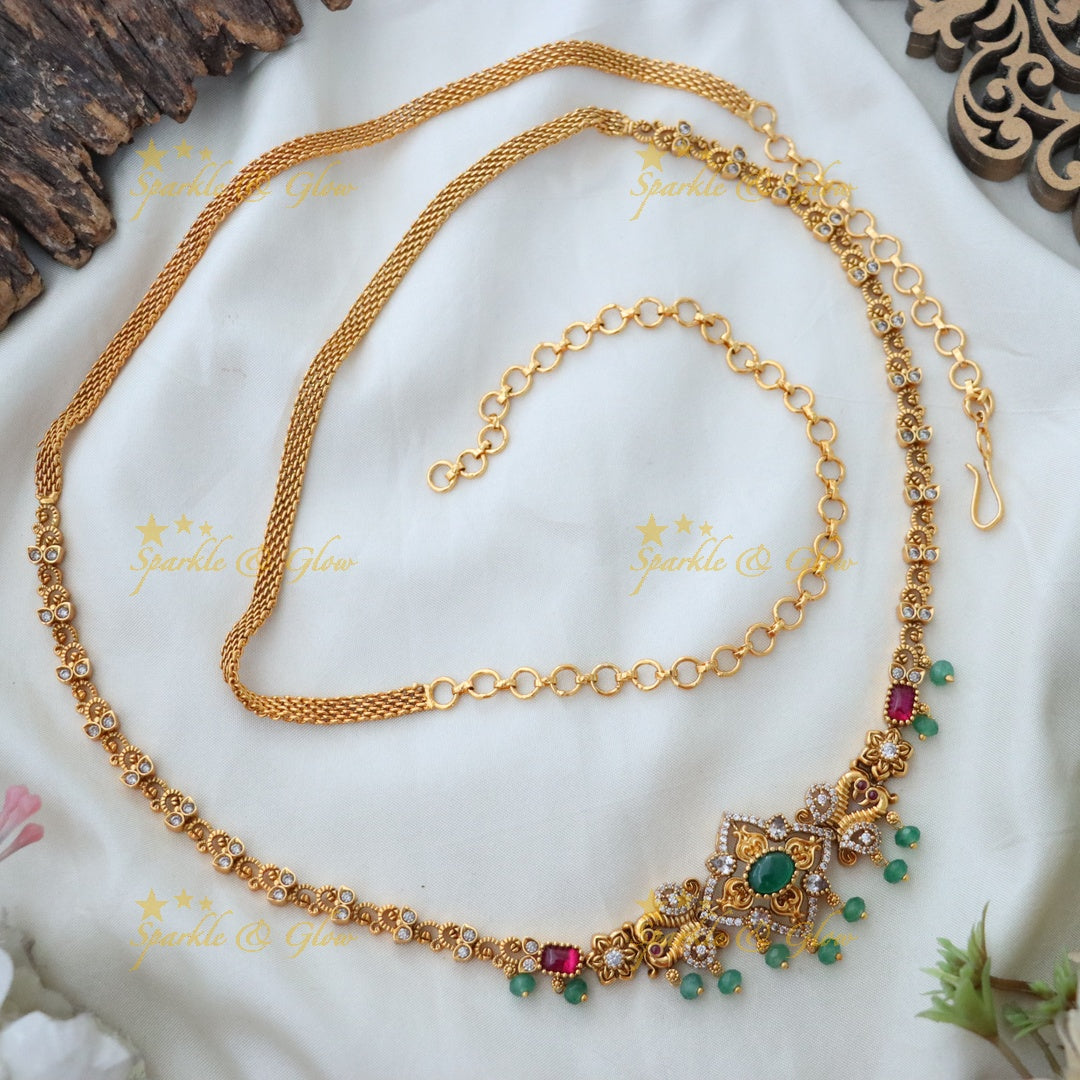 Elegant Gold Hip Chain with Floral Stone Details