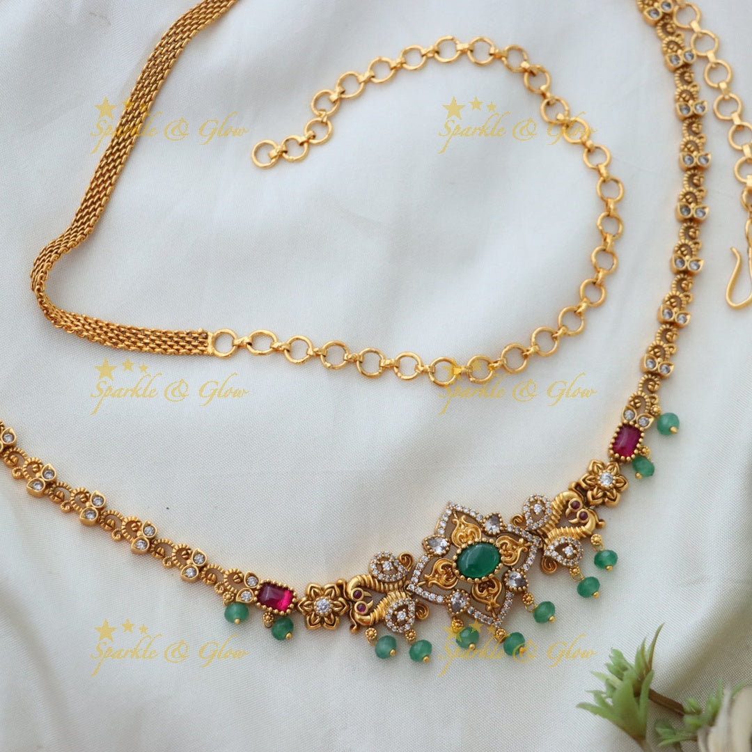 Elegant Gold Hip Chain with Floral Stone Details