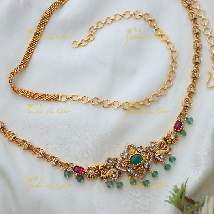 Elegant Gold Hip Chain with Floral Stone Details