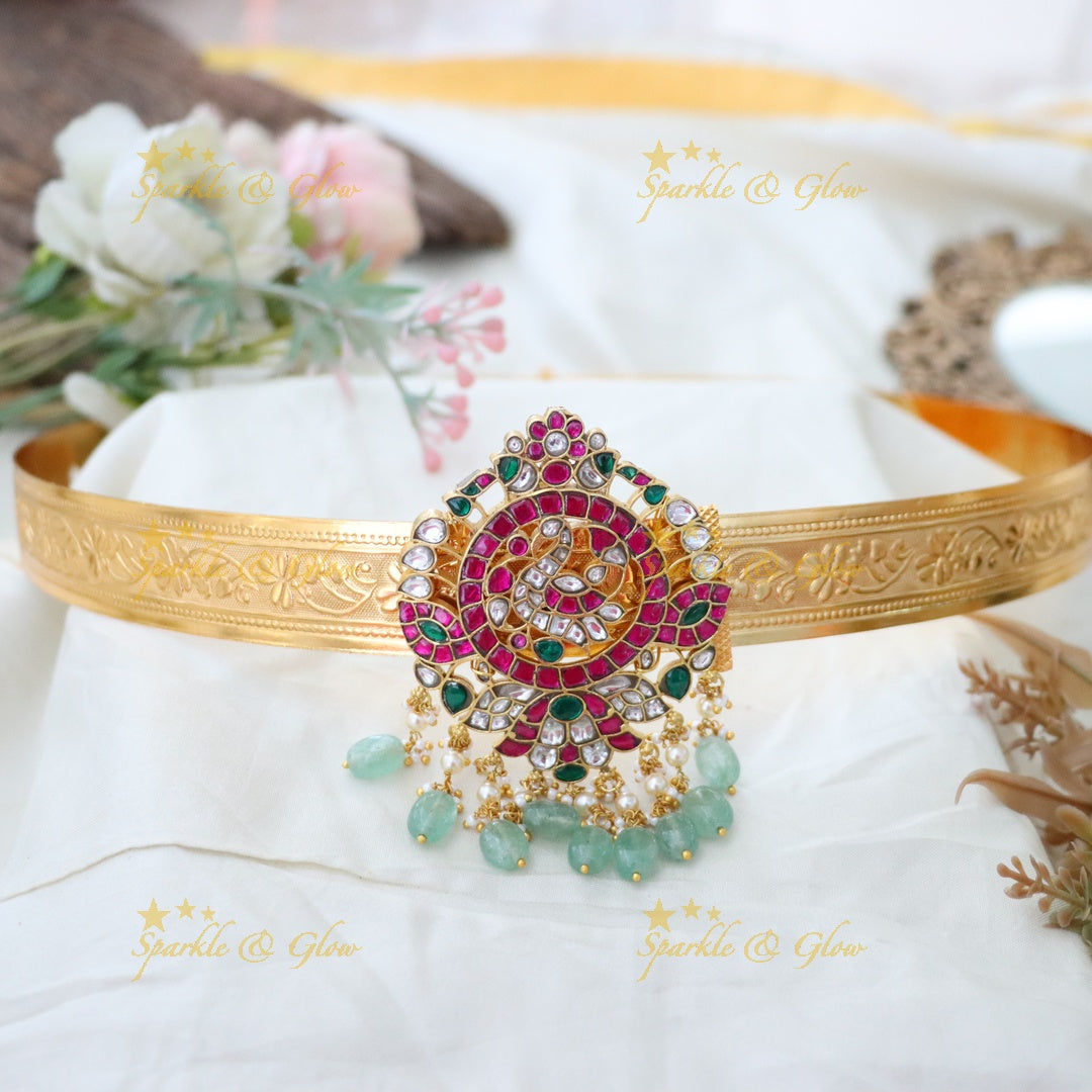 Elegant Jadau Peacock Hip Belt - Perfect for Weddings