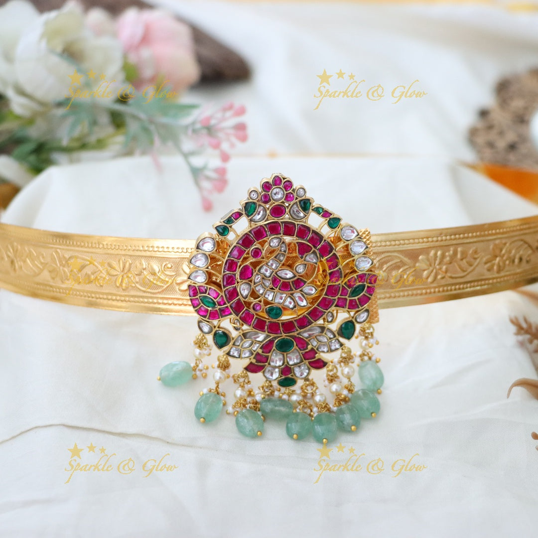 Elegant Jadau Peacock Hip Belt - Perfect for Weddings