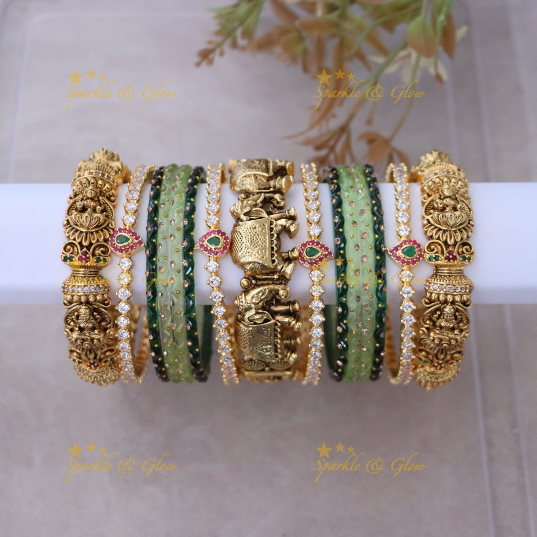 Exquisite Indian Gold-Plated Bangles - Single Hand Set