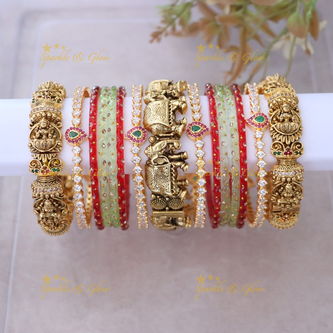 Exquisite Indian Gold-Plated Bangles - Single Hand Set