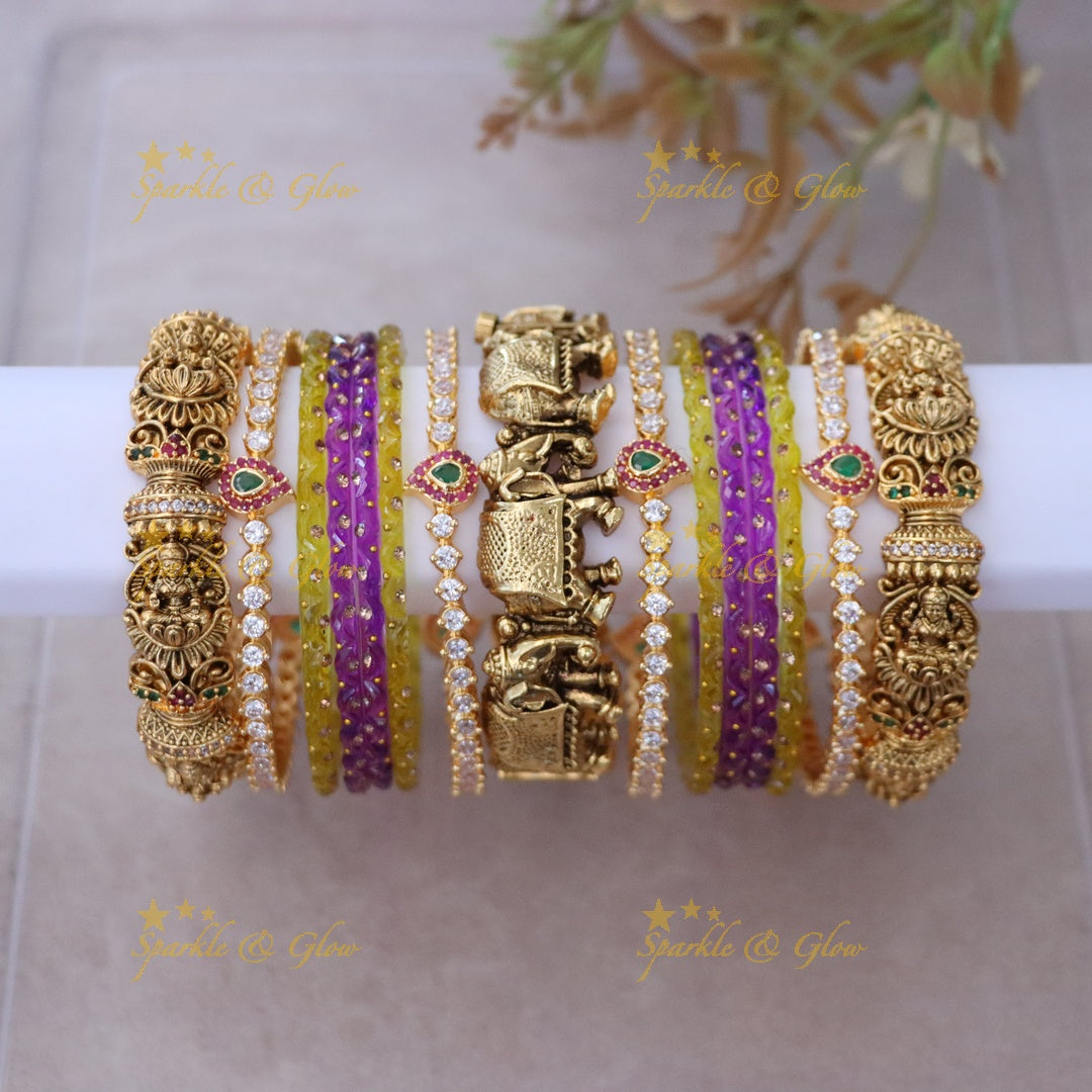 Exquisite Indian Gold-Plated Bangles - Single Hand Set