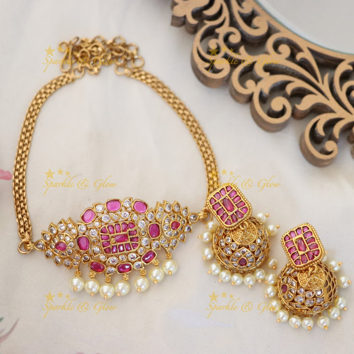 Exquisite Gold Mango Pearl Choker Necklace Set