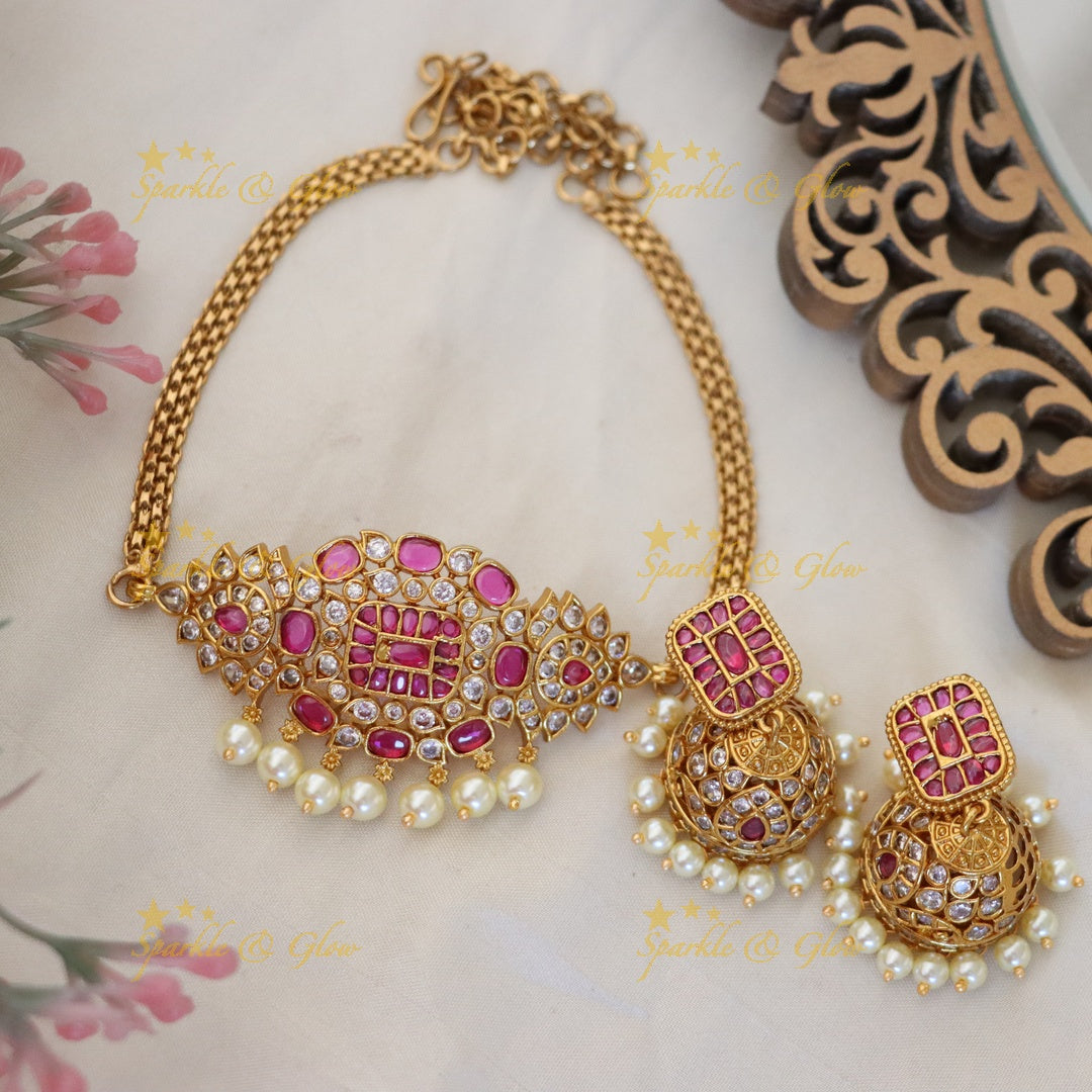 Exquisite Gold Mango Pearl Choker Necklace Set