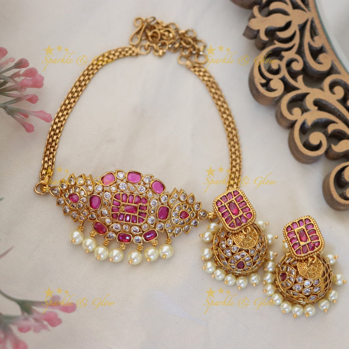 Exquisite Gold Mango Pearl Choker Necklace Set