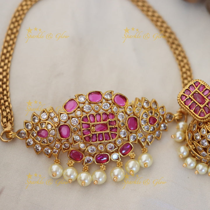 Exquisite Gold Mango Pearl Choker Necklace Set
