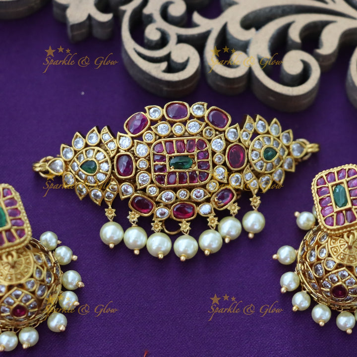 Exquisite Gold Mango Pearl Choker Necklace Set
