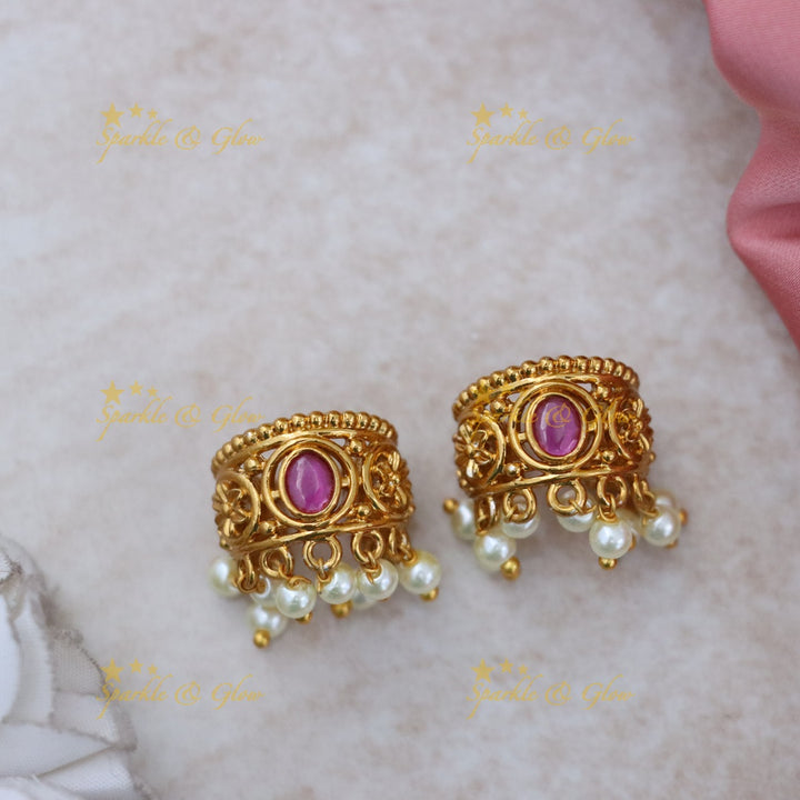 Stunning Gold Bugadi Earrings with Pearl Details