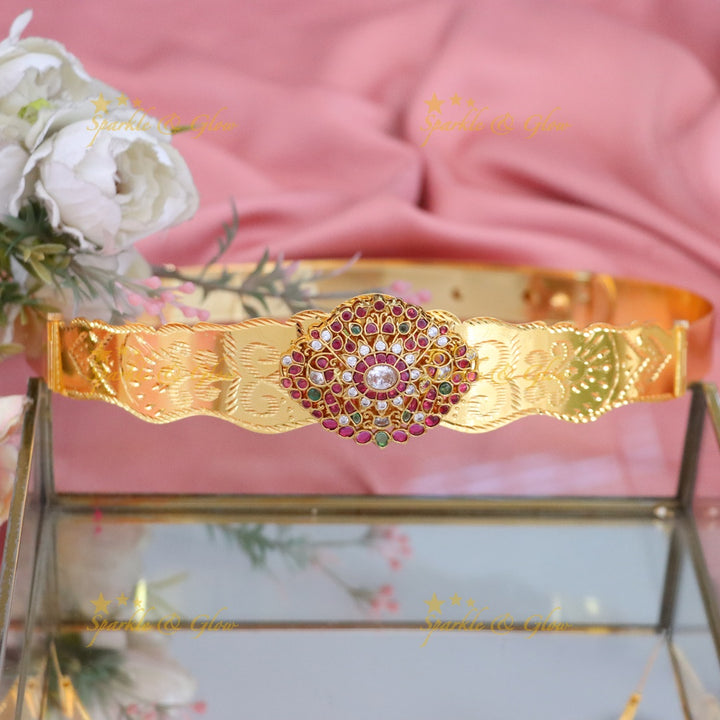 Exquisite Gold Floral Hip Belt for Kids' Celebrations