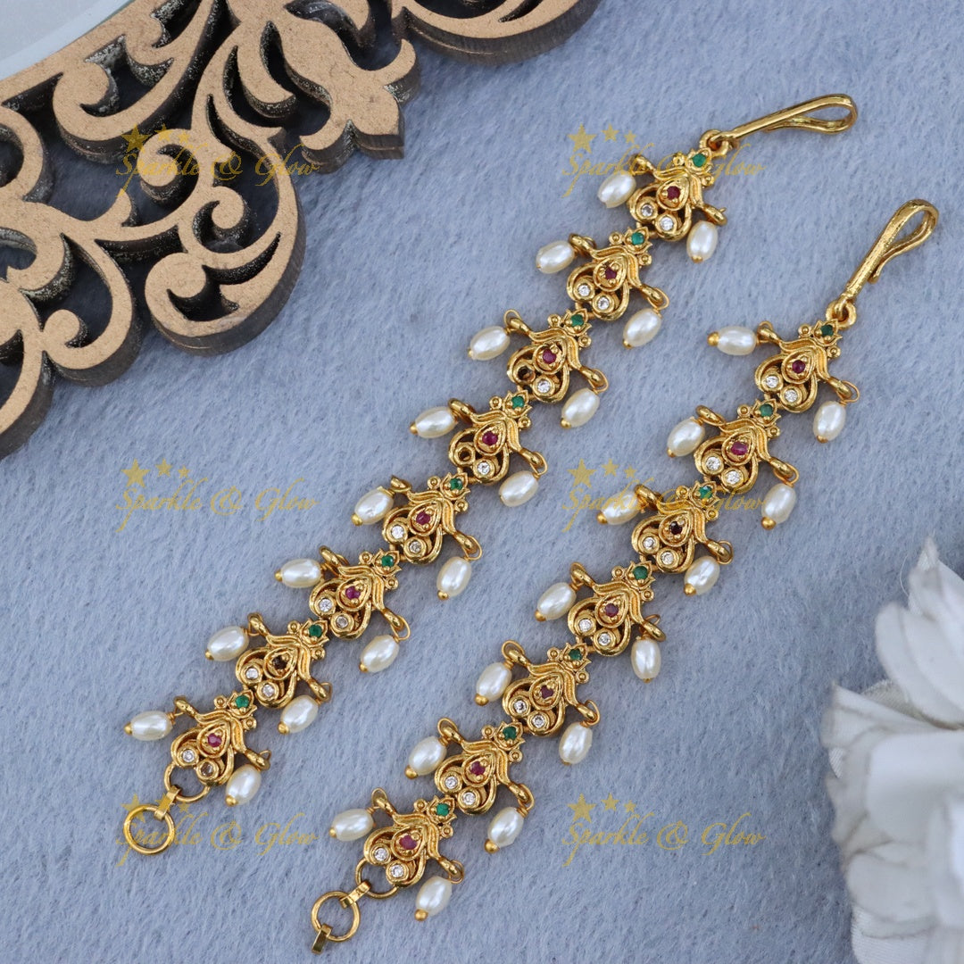 Exquisite Gold & Pearl Earchains for Wedding Elegance