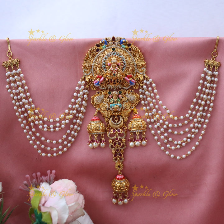 Luxurious Lakshmi Temple Jhumka Hair Ornament