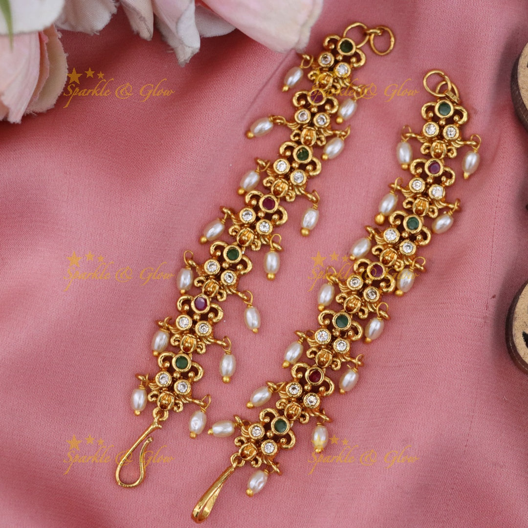 Luxurious Gold-Plated Pearl Ear Chains for Weddings