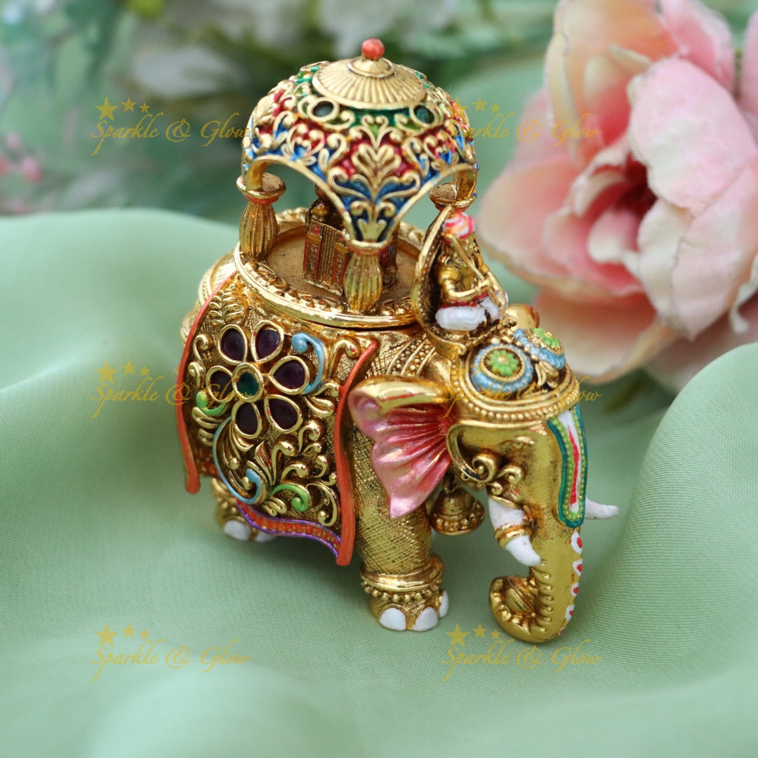 Exquisite Gold Elephant Kumkum Box for Weddings & Festivals