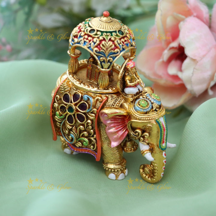 Exquisite Gold Elephant Kumkum Box for Weddings & Festivals