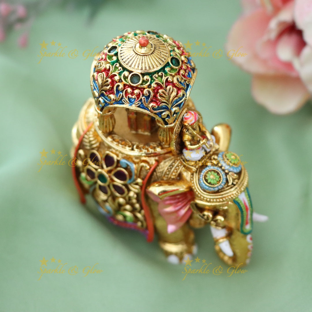 Exquisite Gold Elephant Kumkum Box for Weddings & Festivals