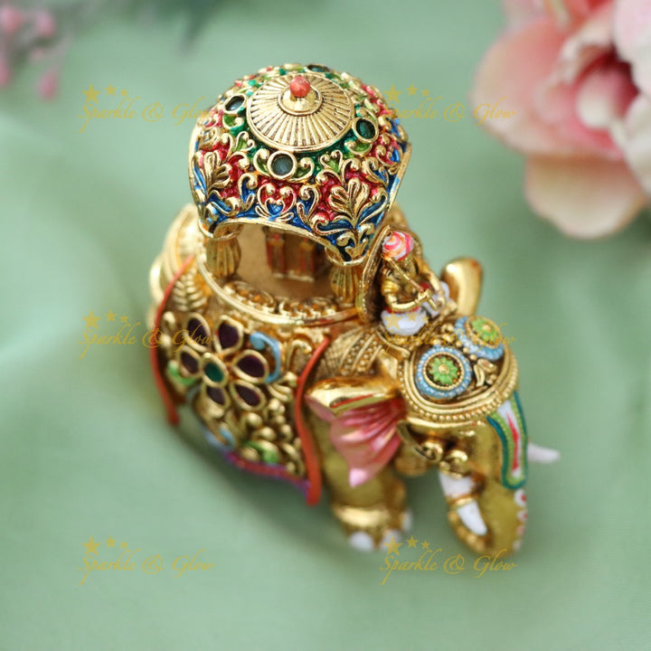 Exquisite Gold Elephant Kumkum Box for Weddings & Festivals