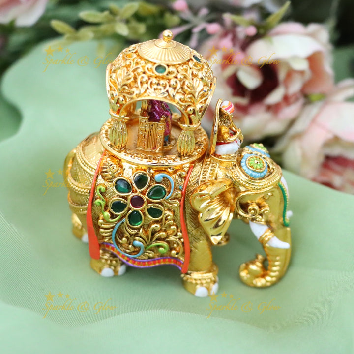 Exquisite Gold Elephant Kumkum Box for Weddings & Festivals