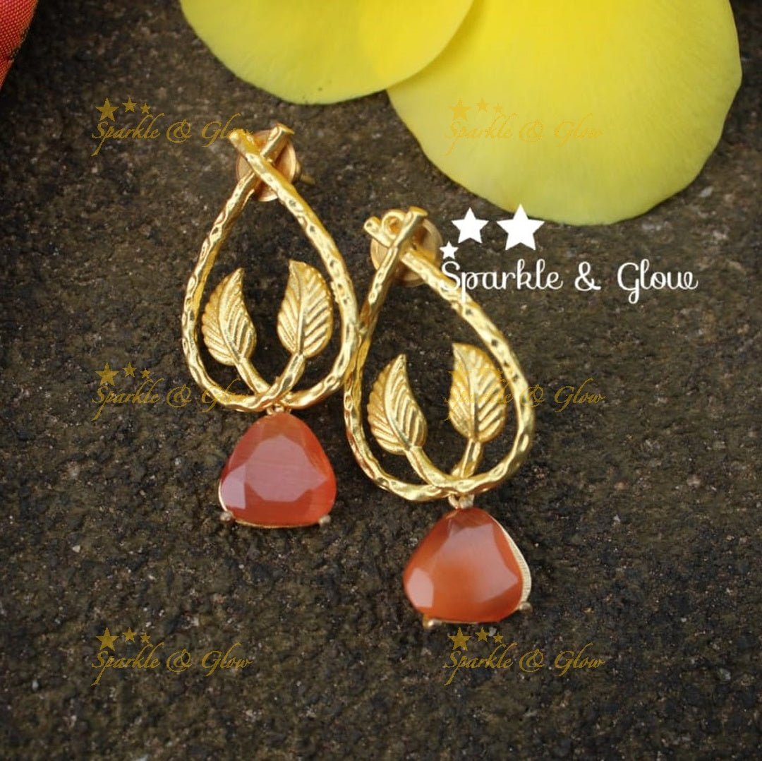 Statement Crystal party wear danglers - Sparkle and Glow - Orange - 