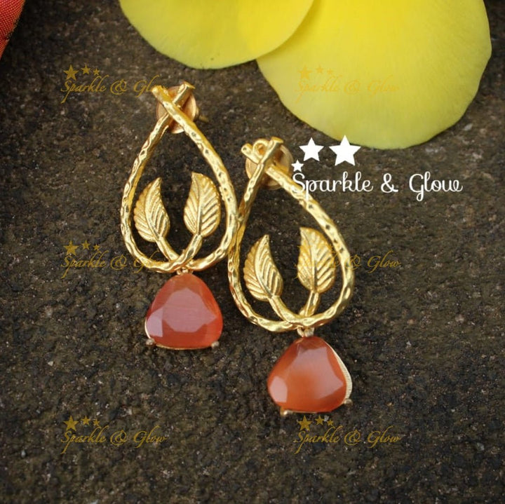 Statement Crystal party wear danglers - Sparkle and Glow - Orange - 