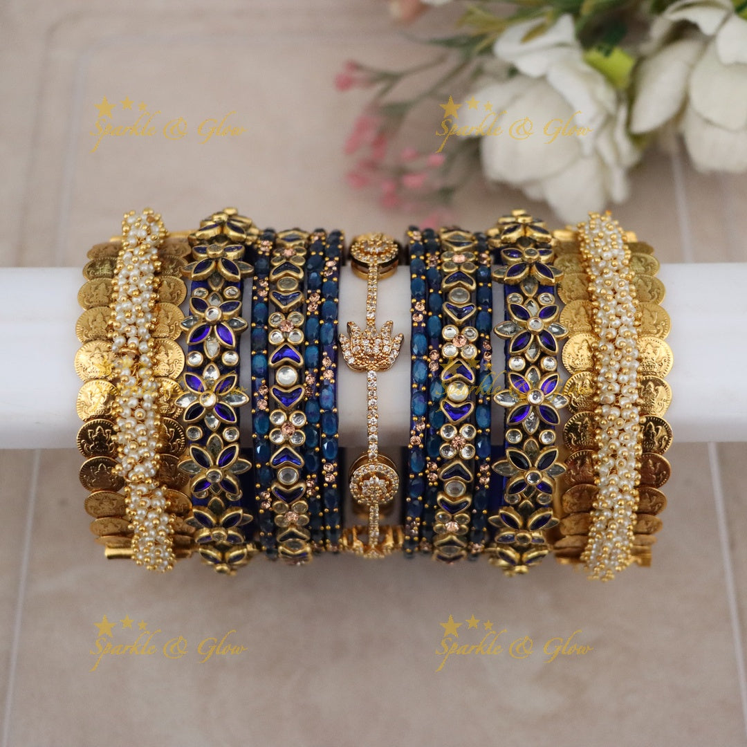 Elegant Blue & Gold Bangle Set - Perfect for Festive Wear