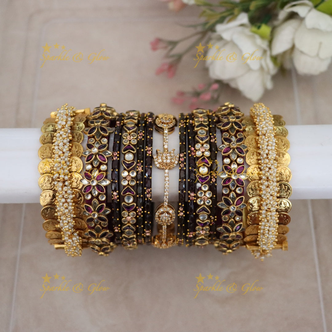 Elegant Blue & Gold Bangle Set - Perfect for Festive Wear