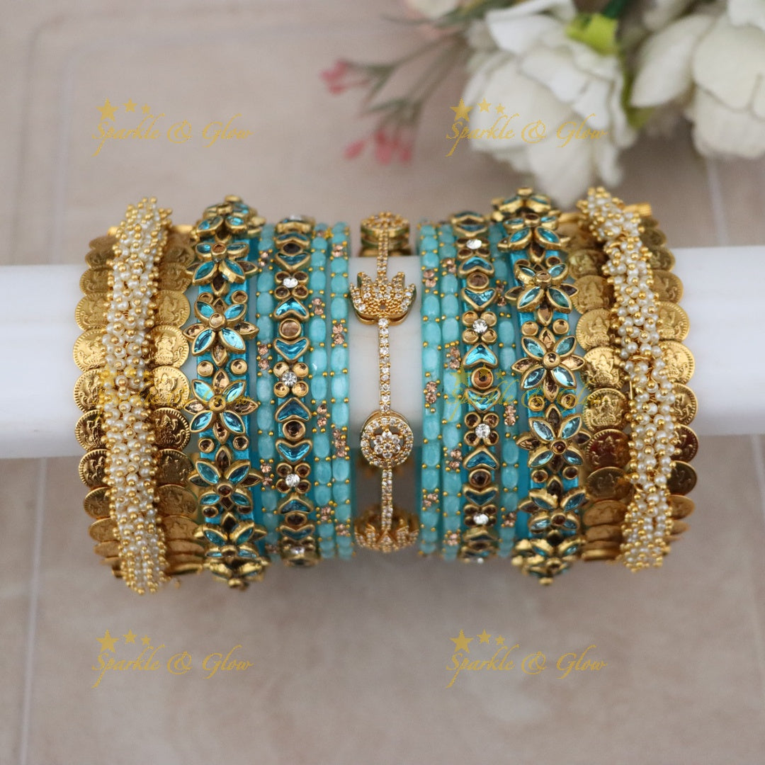 Elegant Blue & Gold Bangle Set - Perfect for Festive Wear