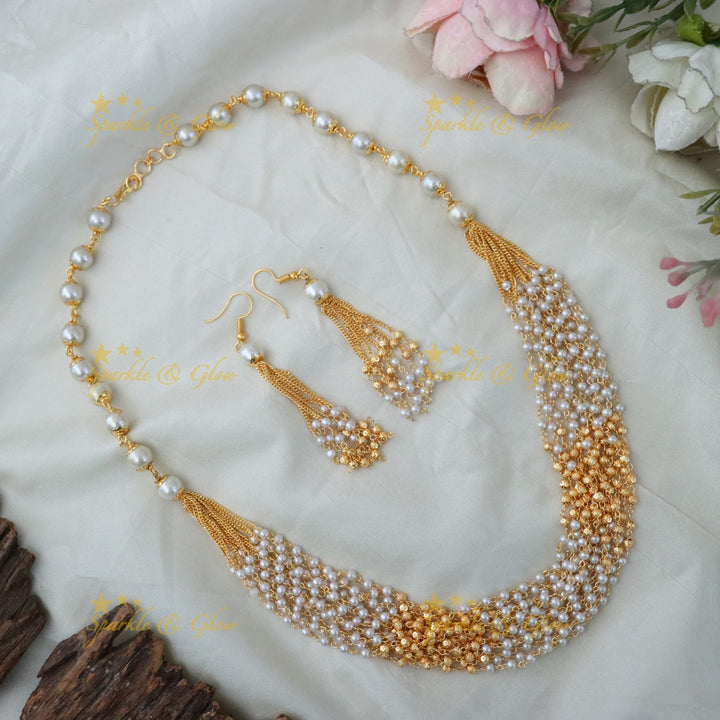 Elegant Pearl Gold Necklace Set for Weddings & Festivals